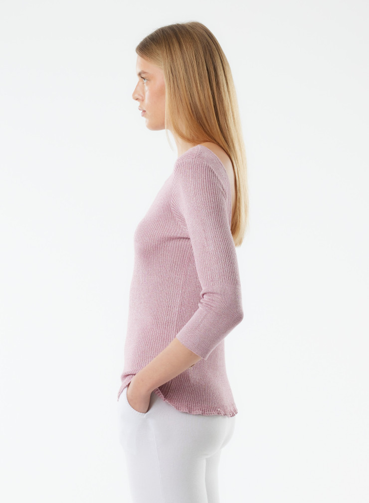 3/4 sleeves halter back sweater in Viscose / Iridescent fiber