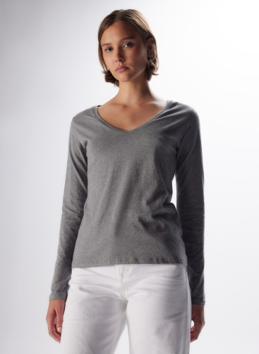 V-Ausschnitt T-Shirt mit langen Ärmeln aus Baumwolle